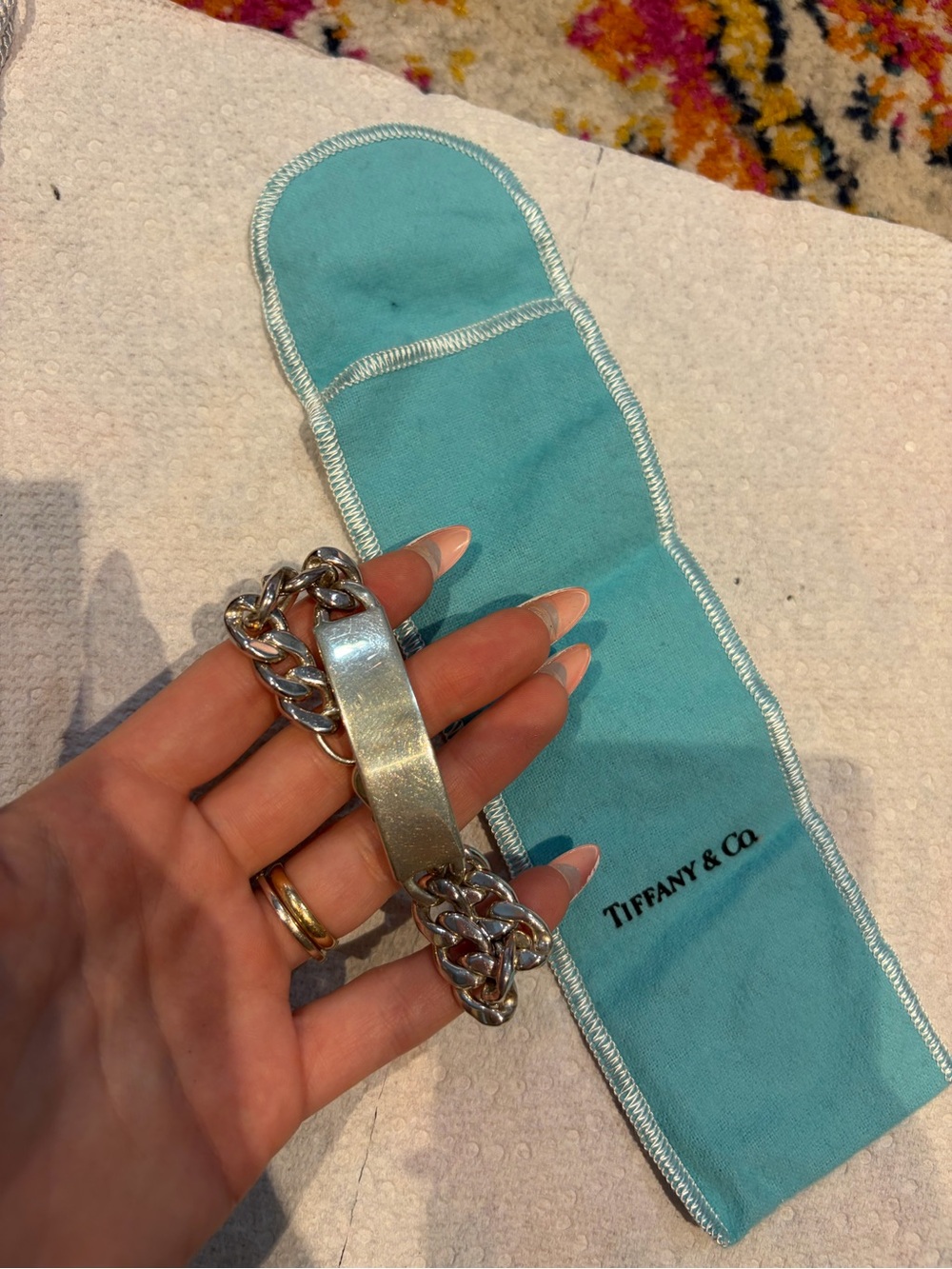 Tiffany & Co. Sterling Silver Men’s ID Curb Bracelet with Tiffany Blue Pouch - Picture 4 of 4